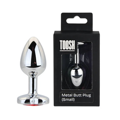 Toosh Heart Shaped Silver Butt Plug with Red Stone Small Toosh