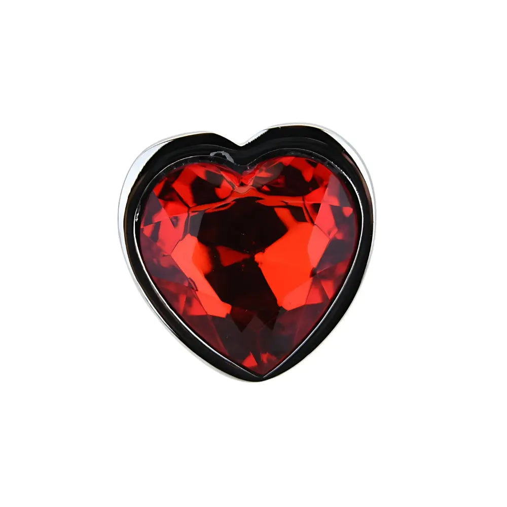 Toosh Heart Shaped Silver Butt Plug with Red Stone Small Toosh