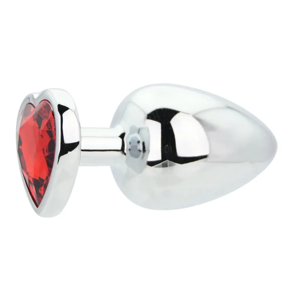 Toosh Heart Shaped Silver Butt Plug with Red Stone Large Toosh