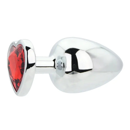 Toosh Heart Shaped Silver Butt Plug with Red Stone Large Toosh