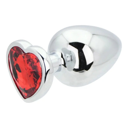 Toosh Heart Shaped Silver Butt Plug with Red Stone Large Toosh