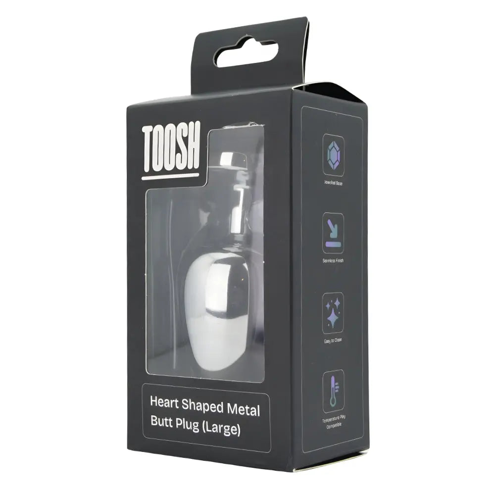 Toosh Heart Shaped Silver Butt Plug with Red Stone Large Toosh