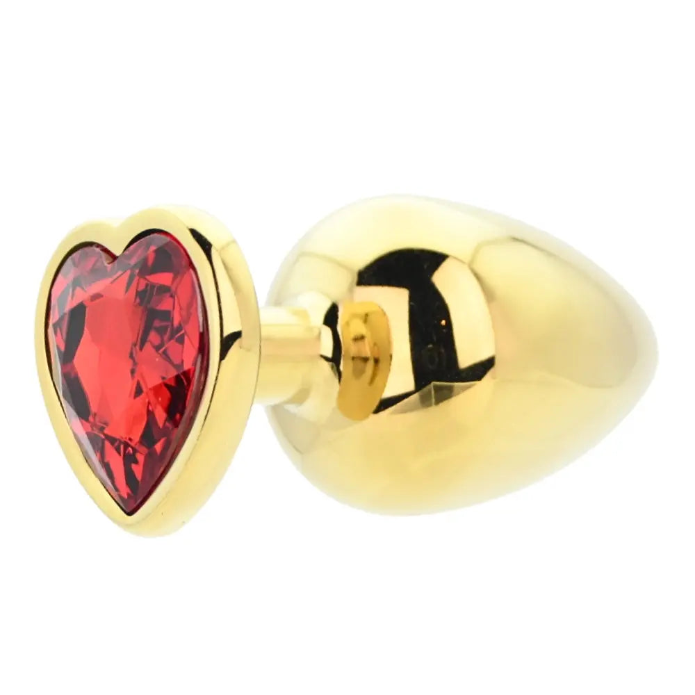 Toosh Heart Shaped Gold Butt Plug with Red Stone Large Toosh