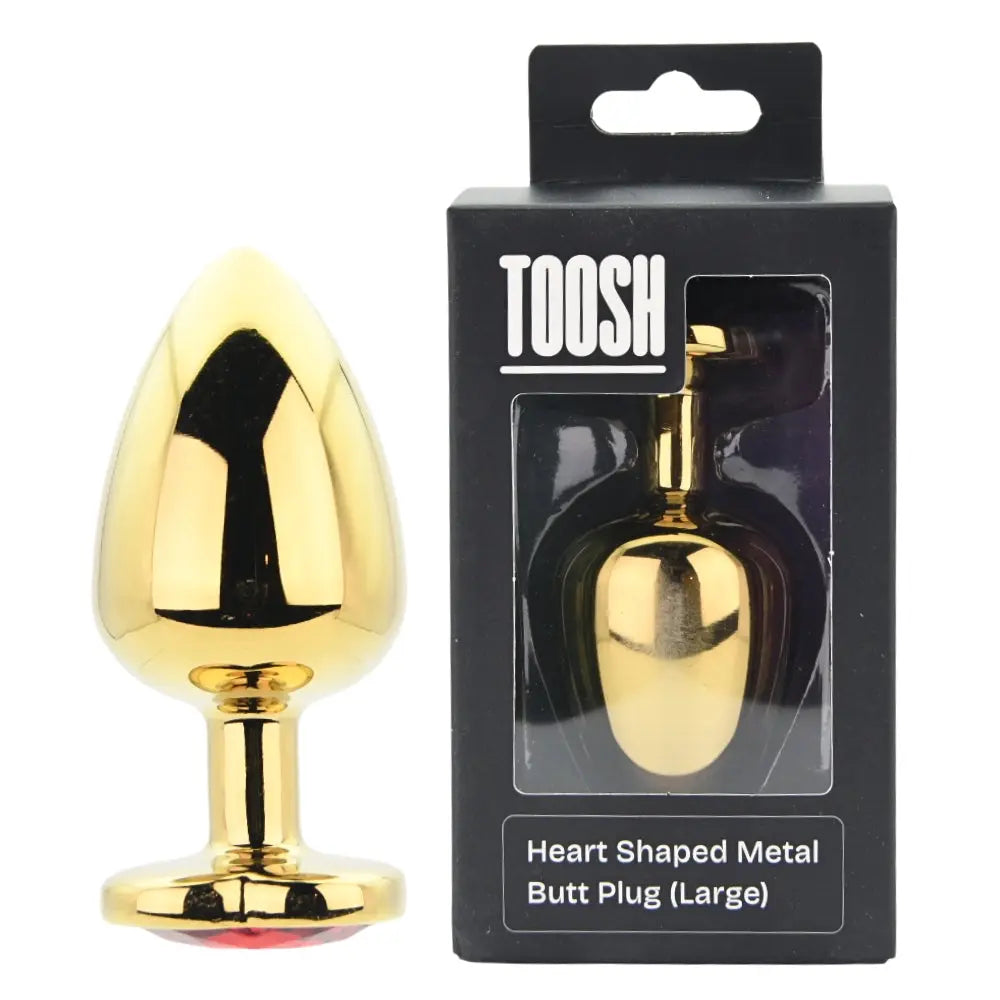 Toosh Heart Shaped Gold Butt Plug with Red Stone Large Toosh