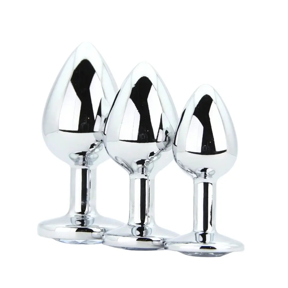 Toosh Metal Butt Plug Silver Set of 3 Clear Stone Toosh