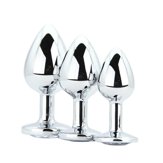 Toosh Metal Butt Plug Silver Set of 3 Clear Stone Toosh