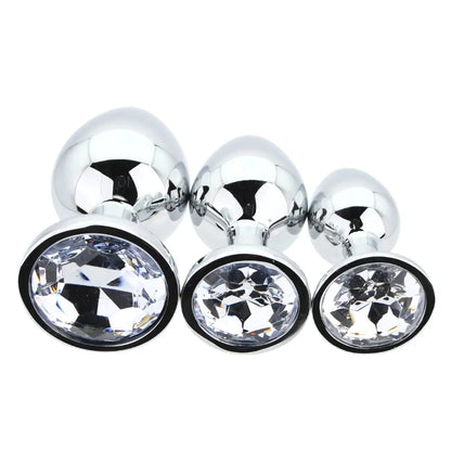 Toosh Metal Butt Plug Silver Set of 3 Clear Stone Toosh