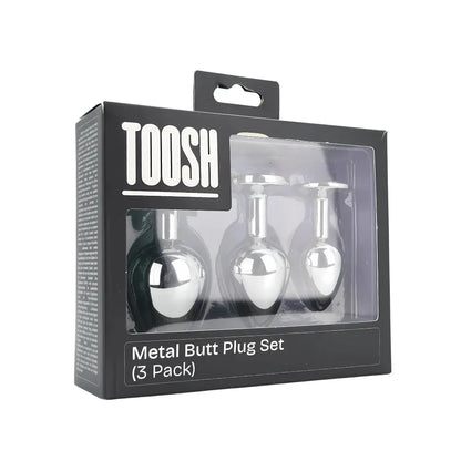 Toosh Metal Butt Plug Silver Set of 3 Clear Stone Toosh