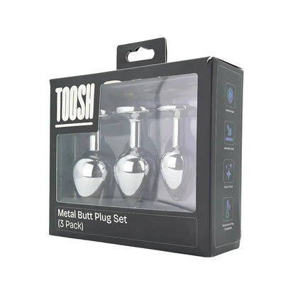 Toosh Metal Butt Plug Silver Set of 3 Clear Stone Toosh