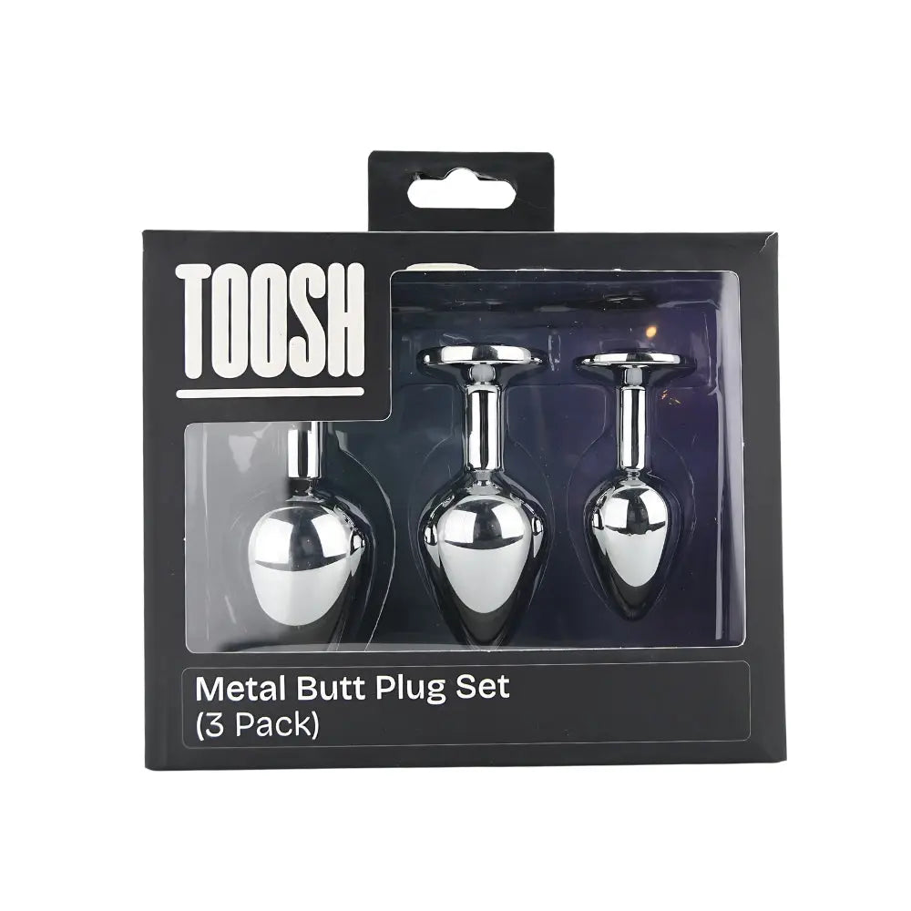 Toosh Metal Butt Plug Silver Set of 3 Clear Stone Toosh