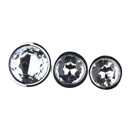 Toosh Metal Butt Plug Silver Set of 3 Clear Stone Toosh