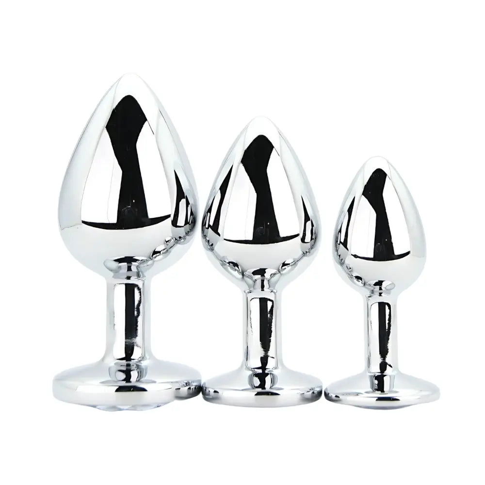 Toosh Metal Butt Plug Silver Set of 3 Clear Stone Toosh