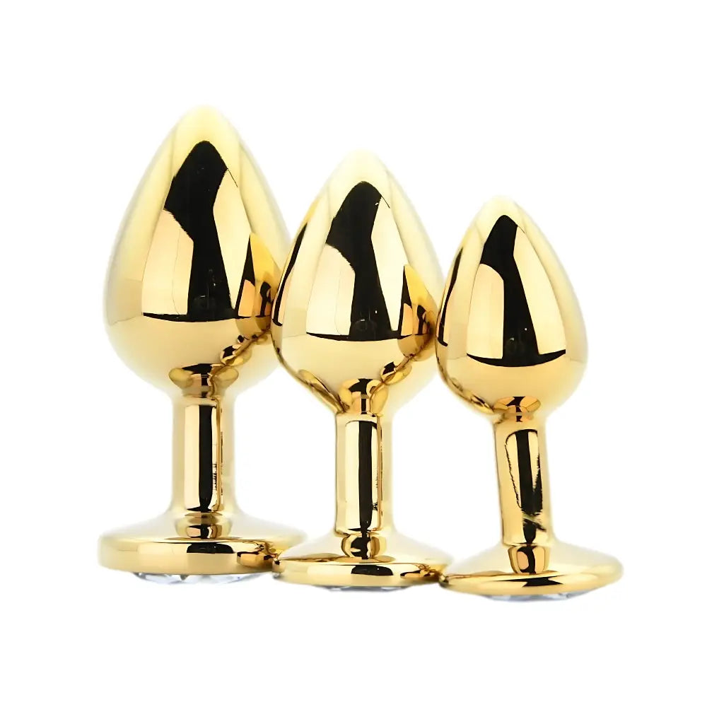 Toosh Metal Butt Plug Gold Set of 3 Clear Stone Toosh