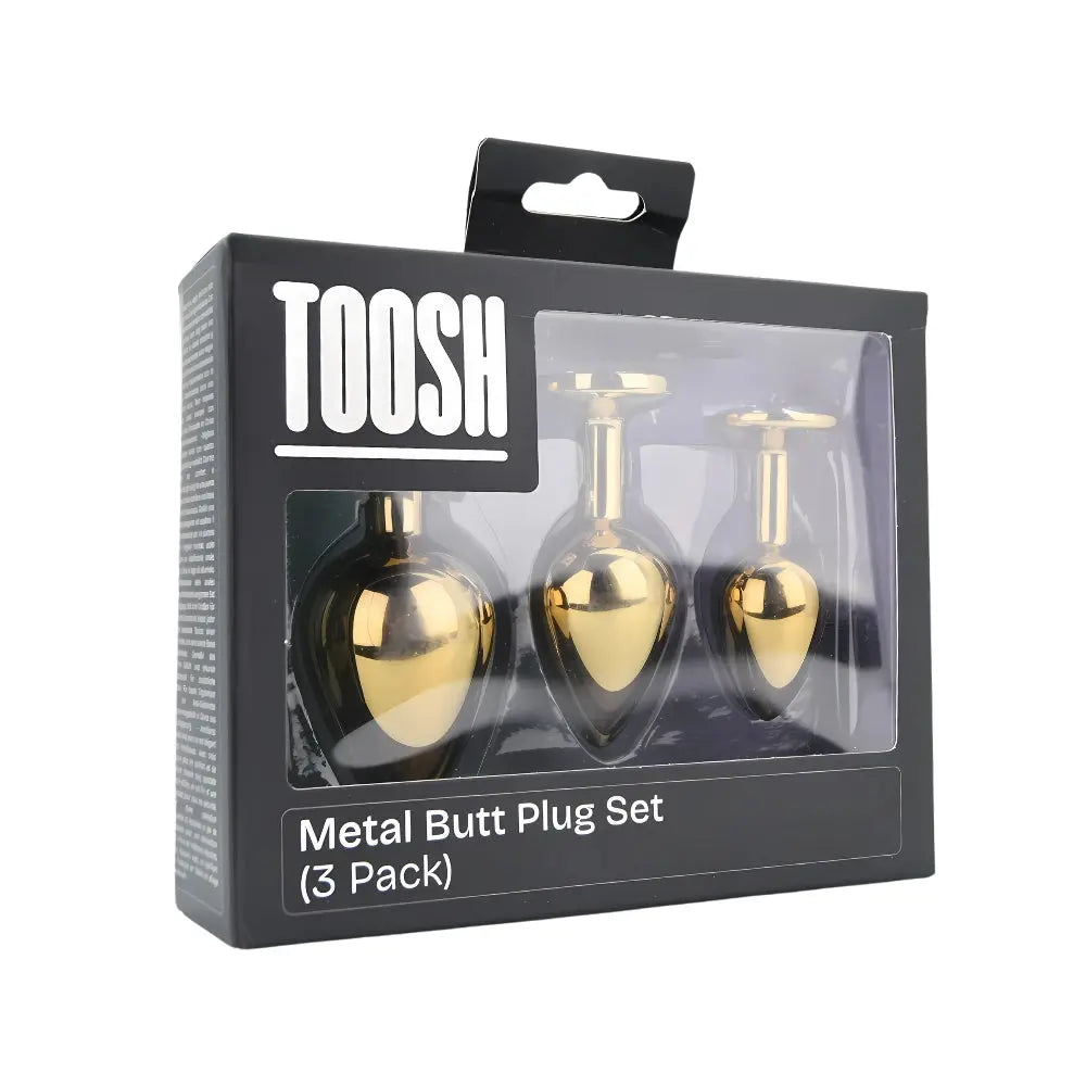 Toosh Metal Butt Plug Gold Set of 3 Clear Stone Toosh