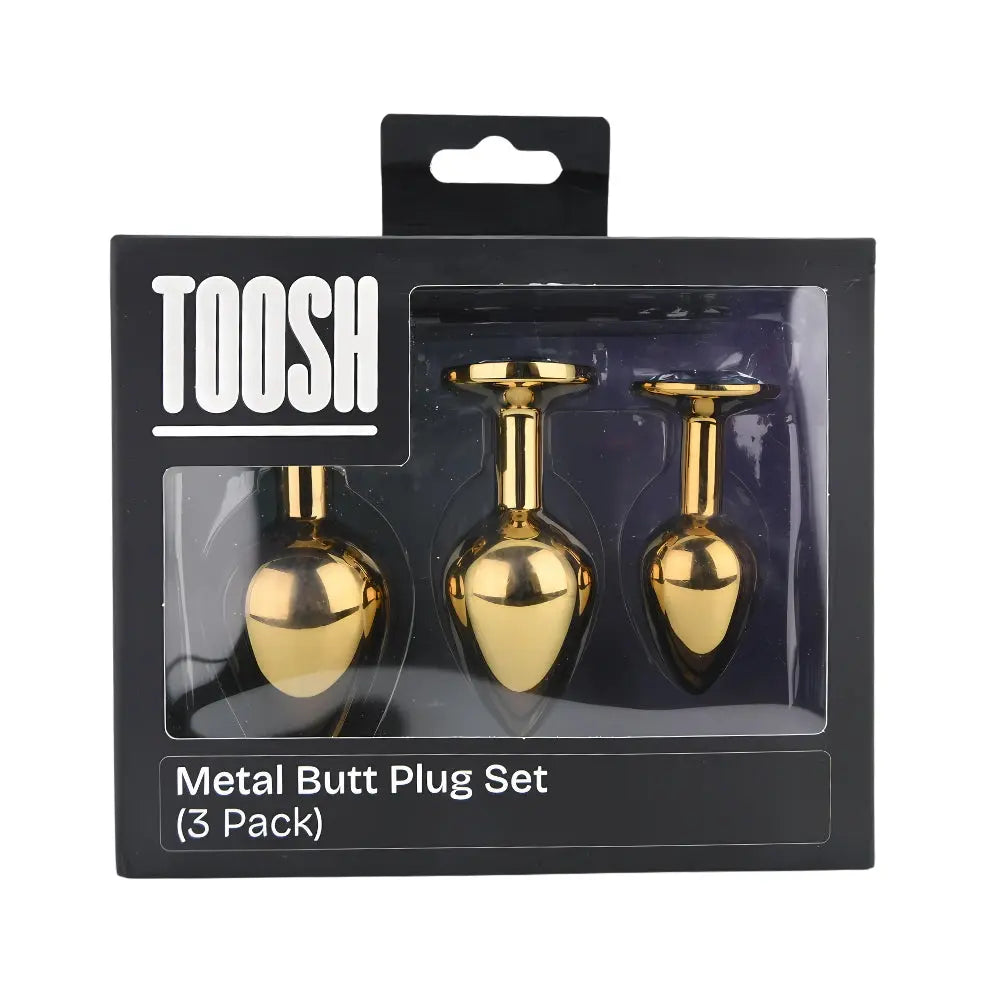 Toosh Metal Butt Plug Gold Set of 3 Clear Stone Toosh