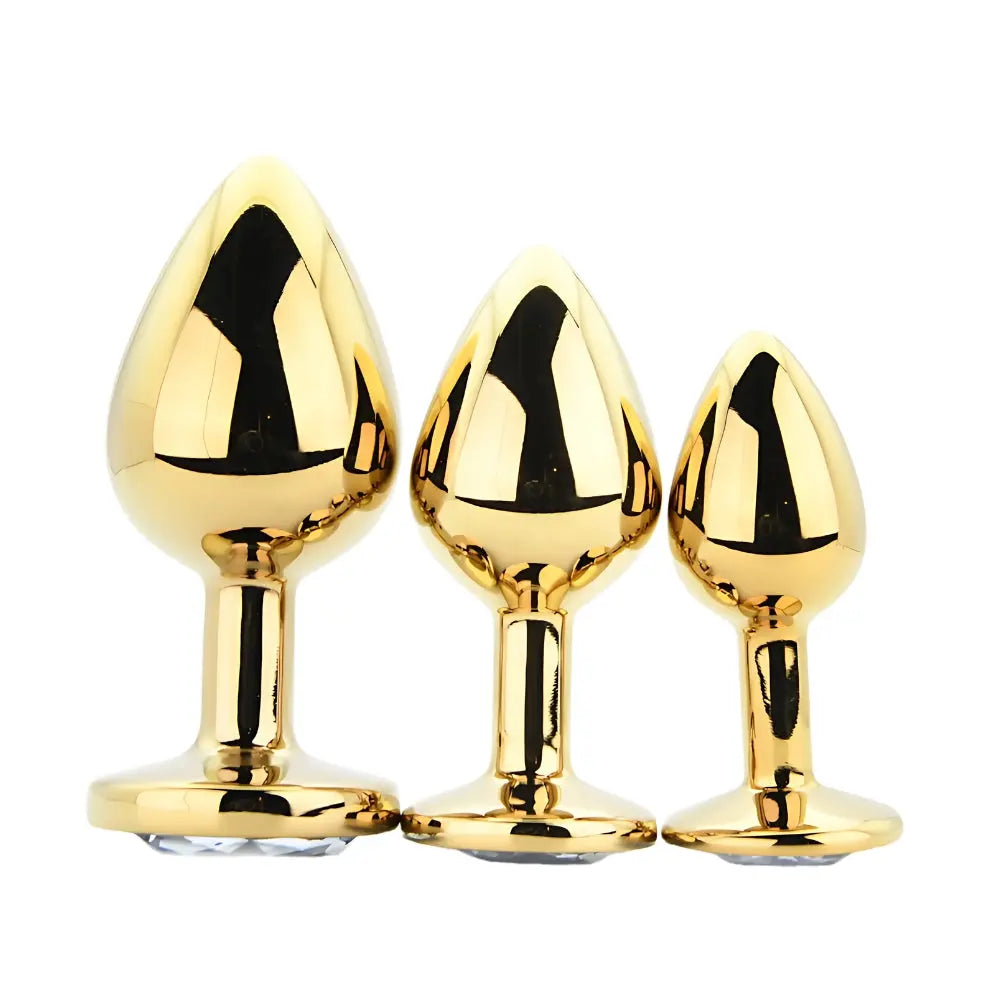 Toosh Metal Butt Plug Gold Set of 3 Clear Stone Toosh