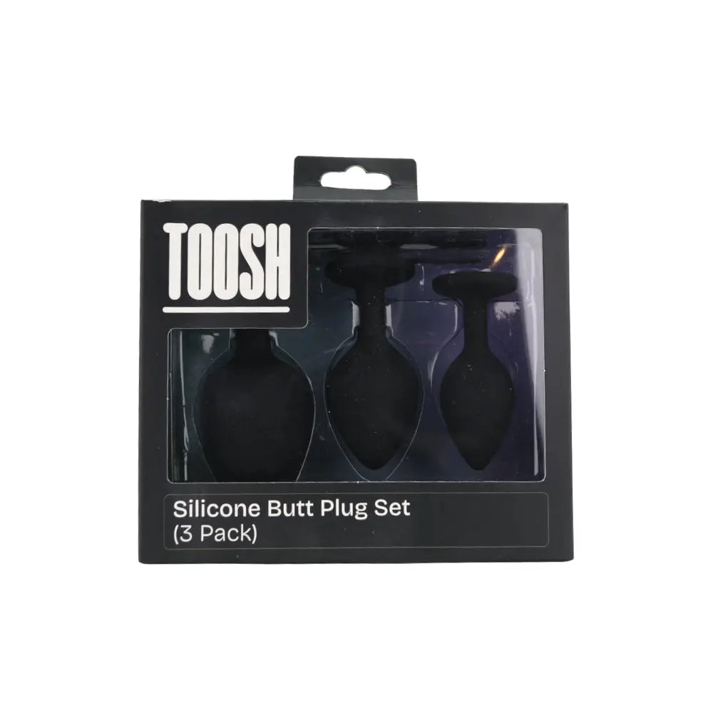 Toosh Silicone Butt Plug Black Set of 3 Clear Stone Toosh