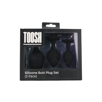 Toosh Silicone Butt Plug Black Set of 3 Clear Stone Toosh