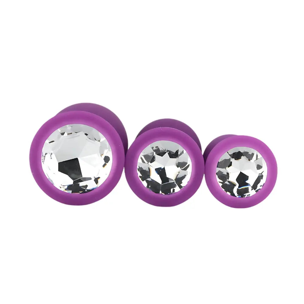 Toosh Silicone Butt Plug Purple Set of 3 Clear Stone Toosh