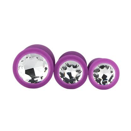 Toosh Silicone Butt Plug Purple Set of 3 Clear Stone Toosh