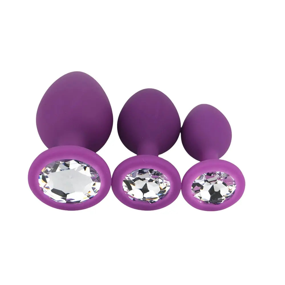 Toosh Silicone Butt Plug Purple Set of 3 Clear Stone Toosh