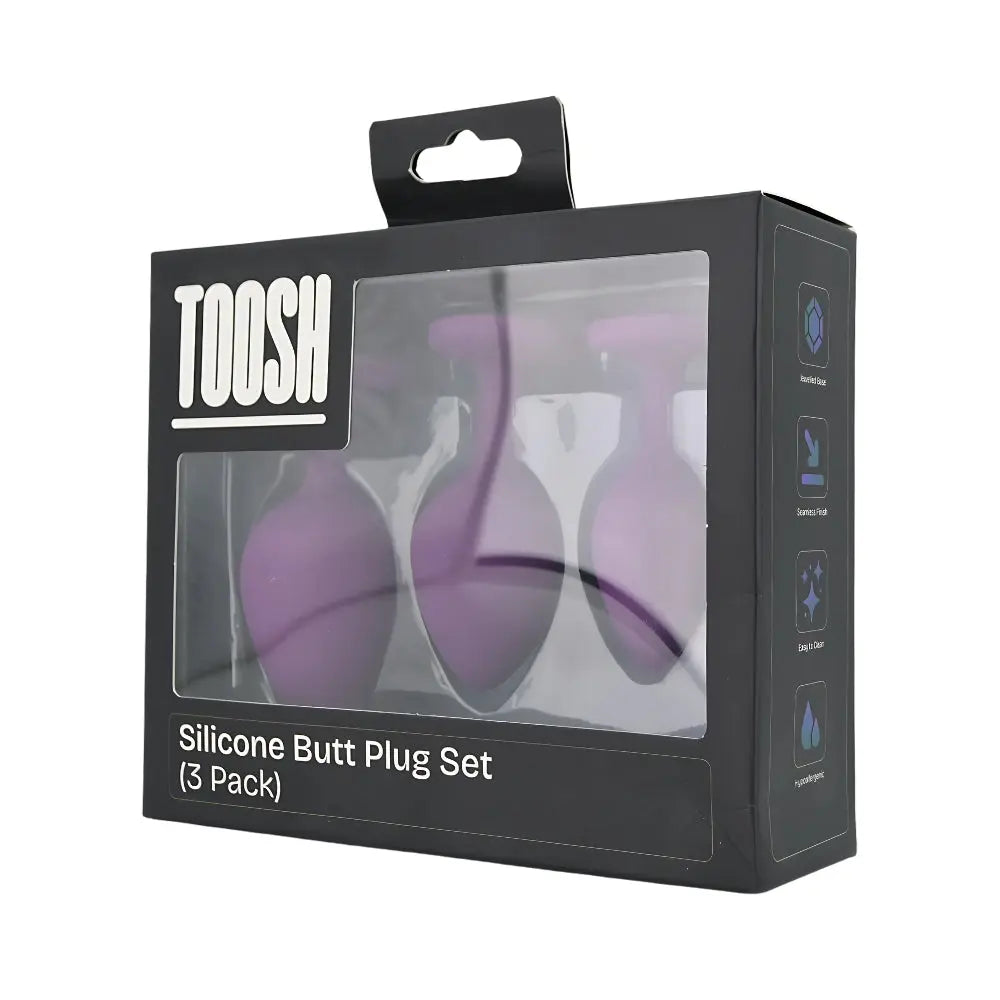 Toosh Silicone Butt Plug Purple Set of 3 Clear Stone Toosh
