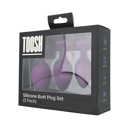 Toosh Silicone Butt Plug Purple Set of 3 Clear Stone Toosh