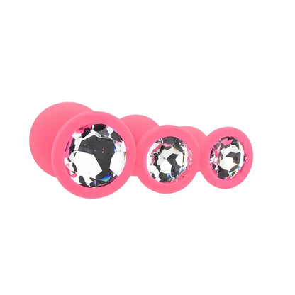 Toosh Silicone Butt Plug Pink Set of 3 Clear Stone Toosh