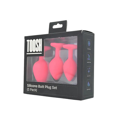 Toosh Silicone Butt Plug Pink Set of 3 Clear Stone Toosh
