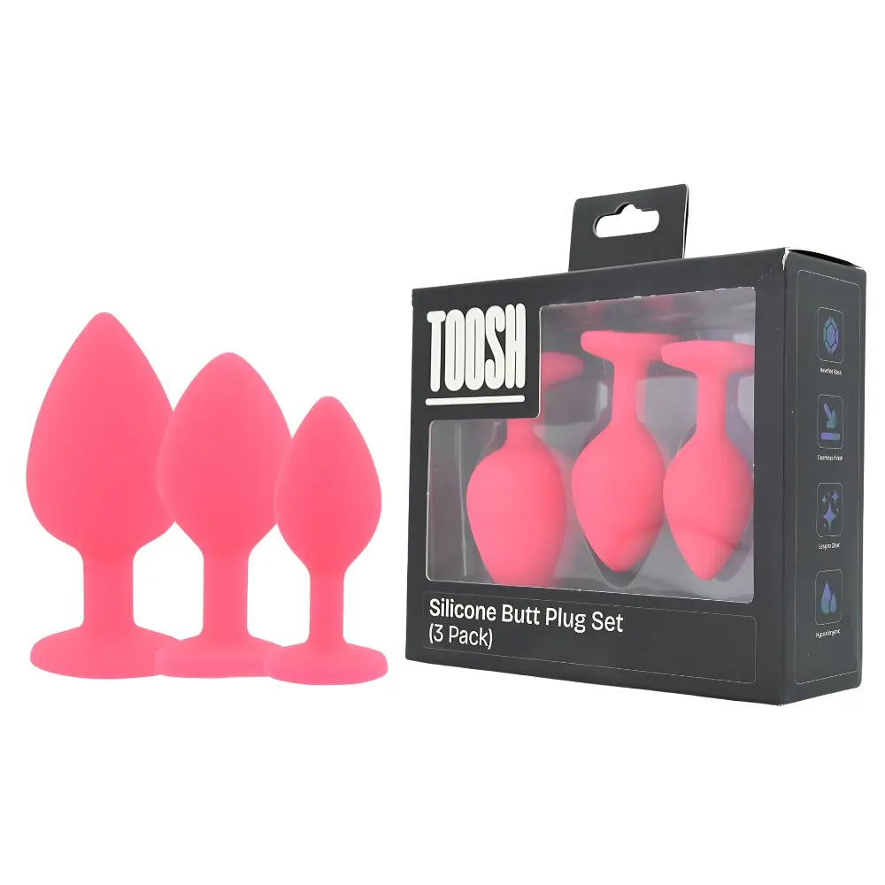 Toosh Silicone Butt Plug Pink Set of 3 Clear Stone Toosh
