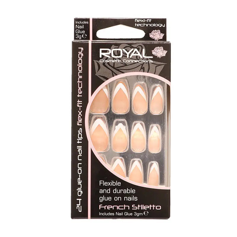 24 Glue on Nail Tips French Stiletto CLEARANCE