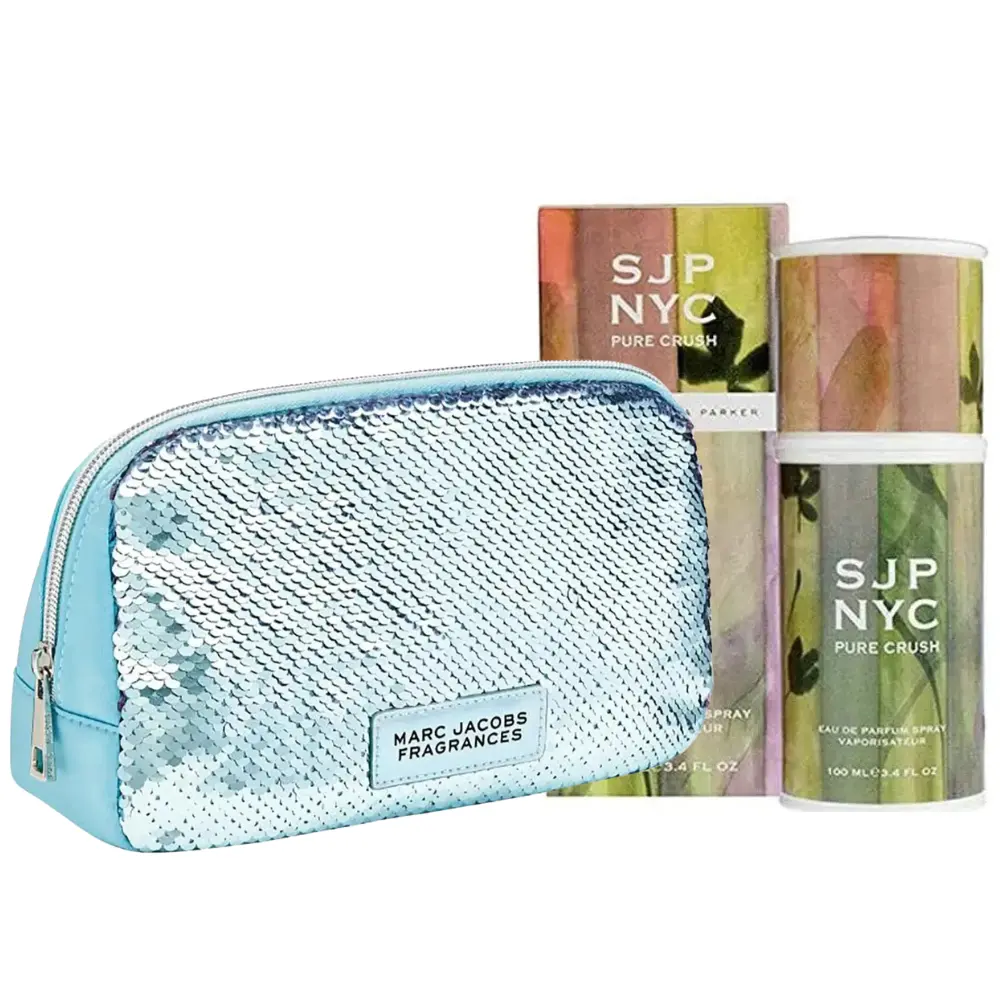 SJP NYC Pure Crush 100ml + Marc Jacobs Sparkling Cosmetics Pouch Bundle Sarah Jessica Parker