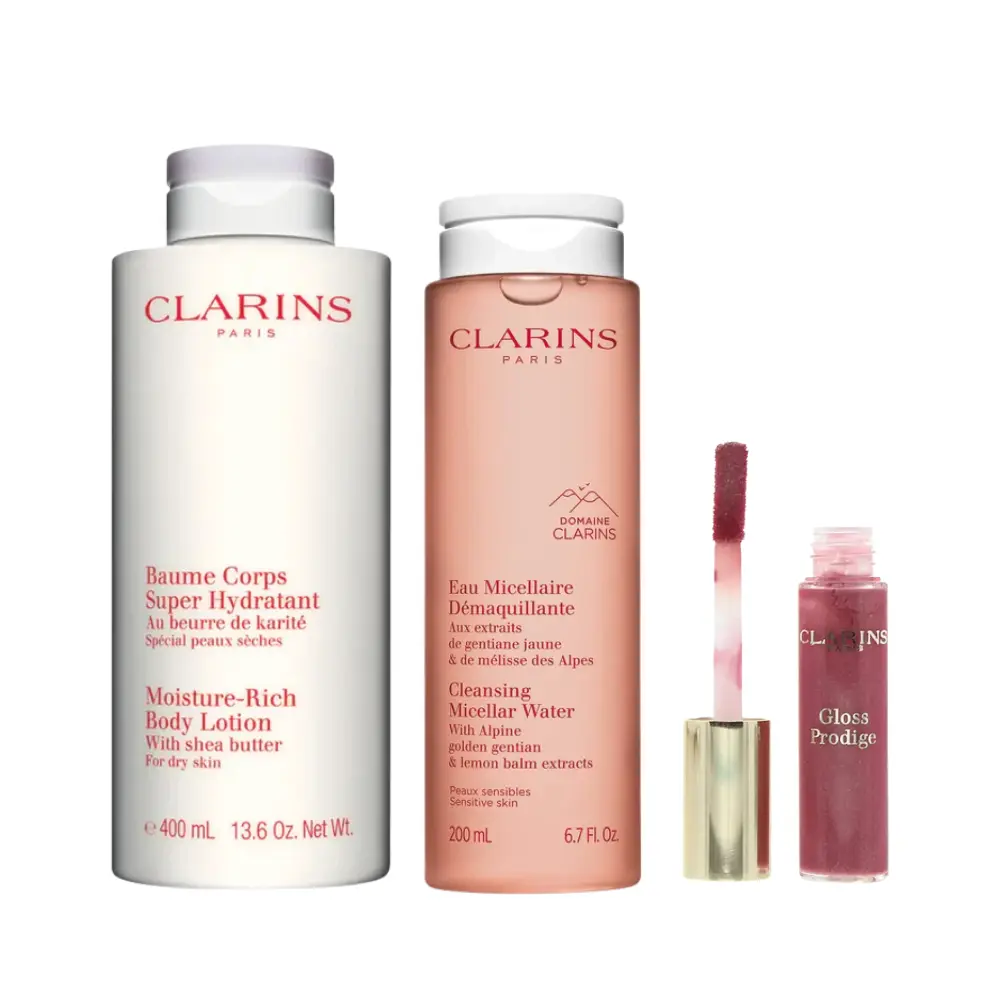 Clarins Beauty Bundle Body Lotion 400ml + Micellar Water 200ml + Lip Gloss 6ml Clarins