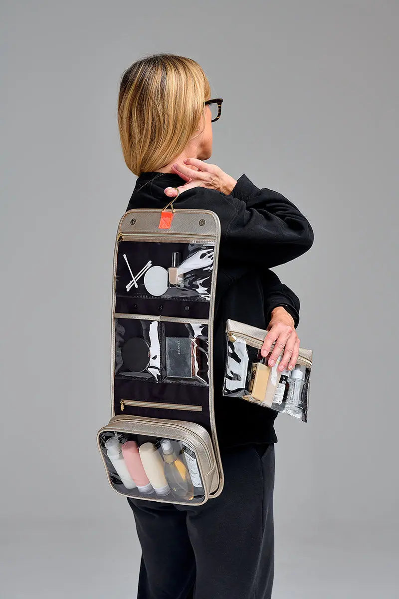 'Emma' 3 in 1 Hanging Wash Bag in Gold Victoria Green