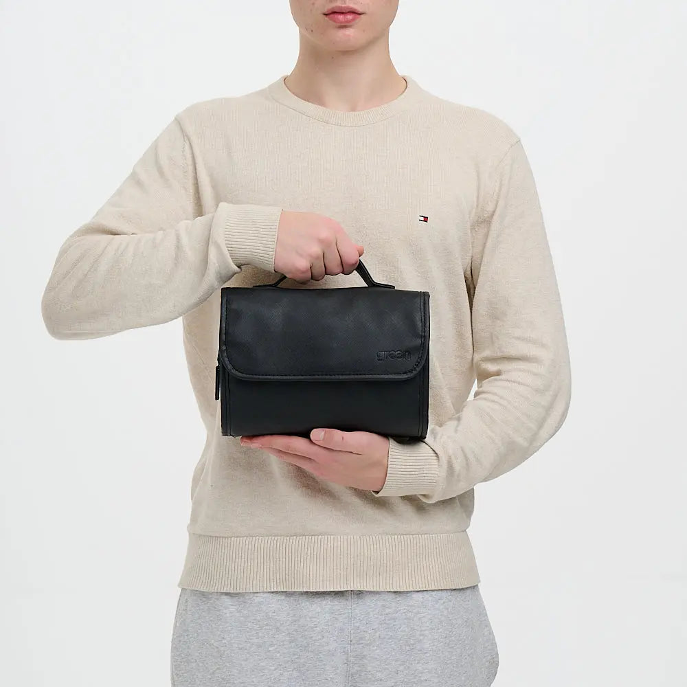 'Emma' 3 in 1 Hanging Wash Bag in Black Victoria Green