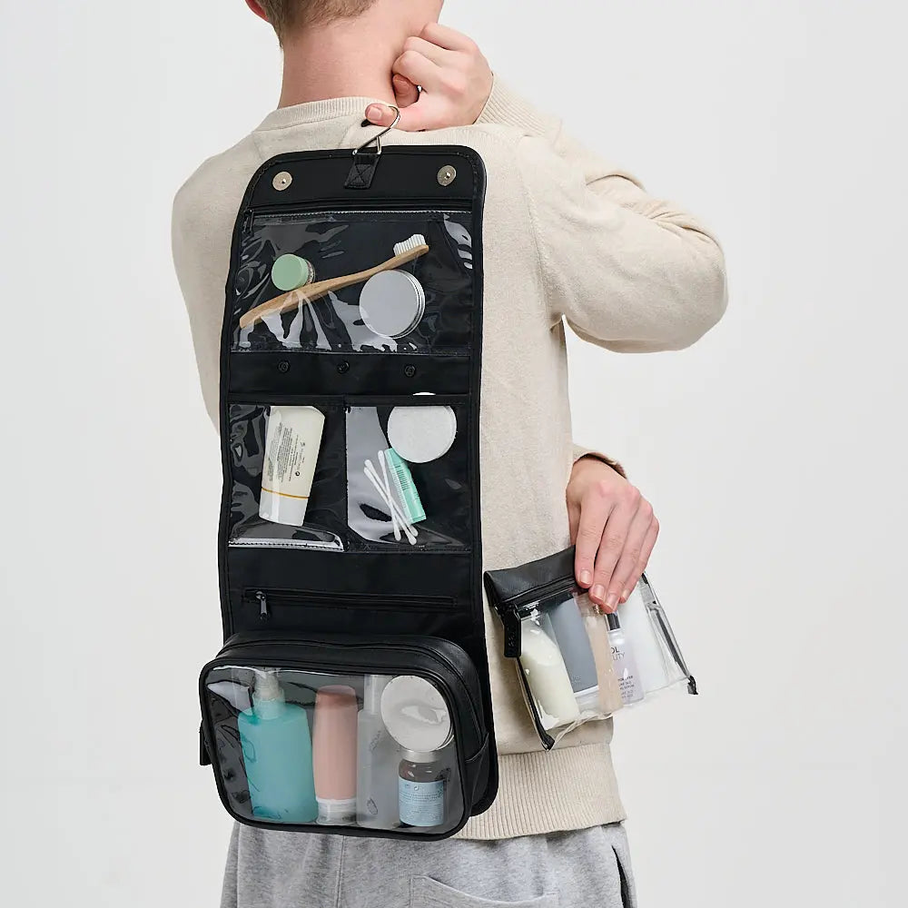 'Emma' 3 in 1 Hanging Wash Bag in Black Victoria Green