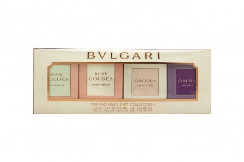 BULGARI COFFRET SET: ROSE GOLDEA BLOSSOM DELIGHT EDP + & EDT + OMNIA  CRYSTALLINE EDT + OMNI AMETHYSTE EDT - 4 X 5ML Bvlgari