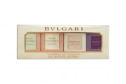 BULGARI COFFRET SET: ROSE GOLDEA BLOSSOM DELIGHT EDP + & EDT + OMNIA  CRYSTALLINE EDT + OMNI AMETHYSTE EDT - 4 X 5ML Bvlgari