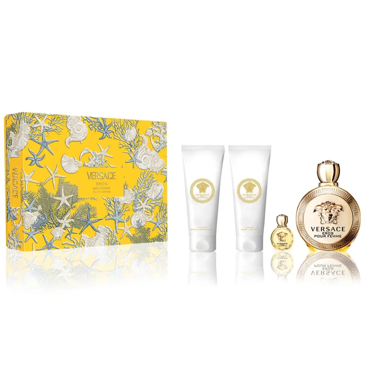 VERSACE EROS FEMME SET: EDP 100ML + BATH AND SHOWER GEL 100ML +  BODY LOTION 100ML + EDP 5ML CRM
