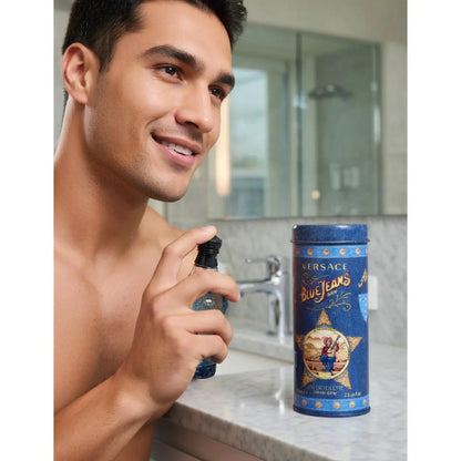 Versace Red Jeans Eau de Toilette Spray 75ml for Her & Versace Blue Jeans Eau de Toilette 75ml for Men His & Hers Fragrance Duo Gift Set | Iconic Versace Couple Perfume Bundle Versace