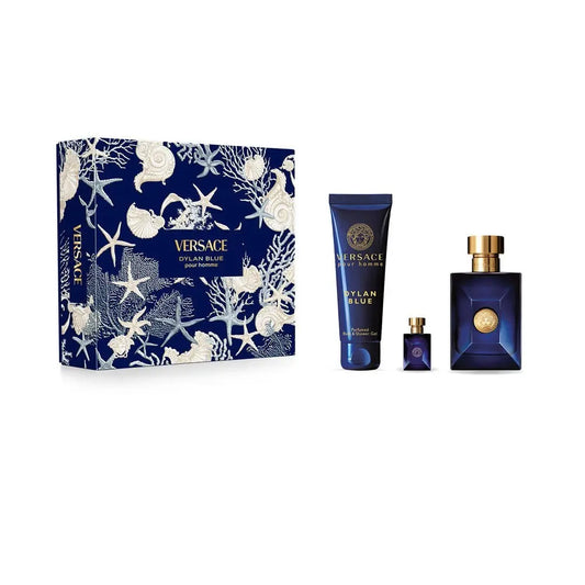 VERSACE DYLAN BLUE SET: EDT 100ML + BATH AND SHOWER GEL 150ML +  EDP 5ML CRM