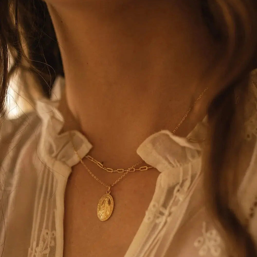 Elk & Bloom Dainty 14K Gold Virgin Mary Miraculous Medal Choker Necklace Elk & Bloom