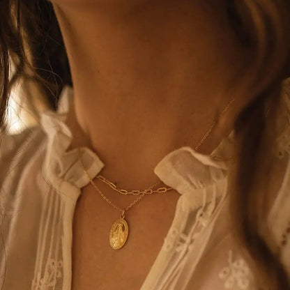Elk & Bloom Dainty 14K Gold Virgin Mary Miraculous Medal Choker Necklace Elk & Bloom