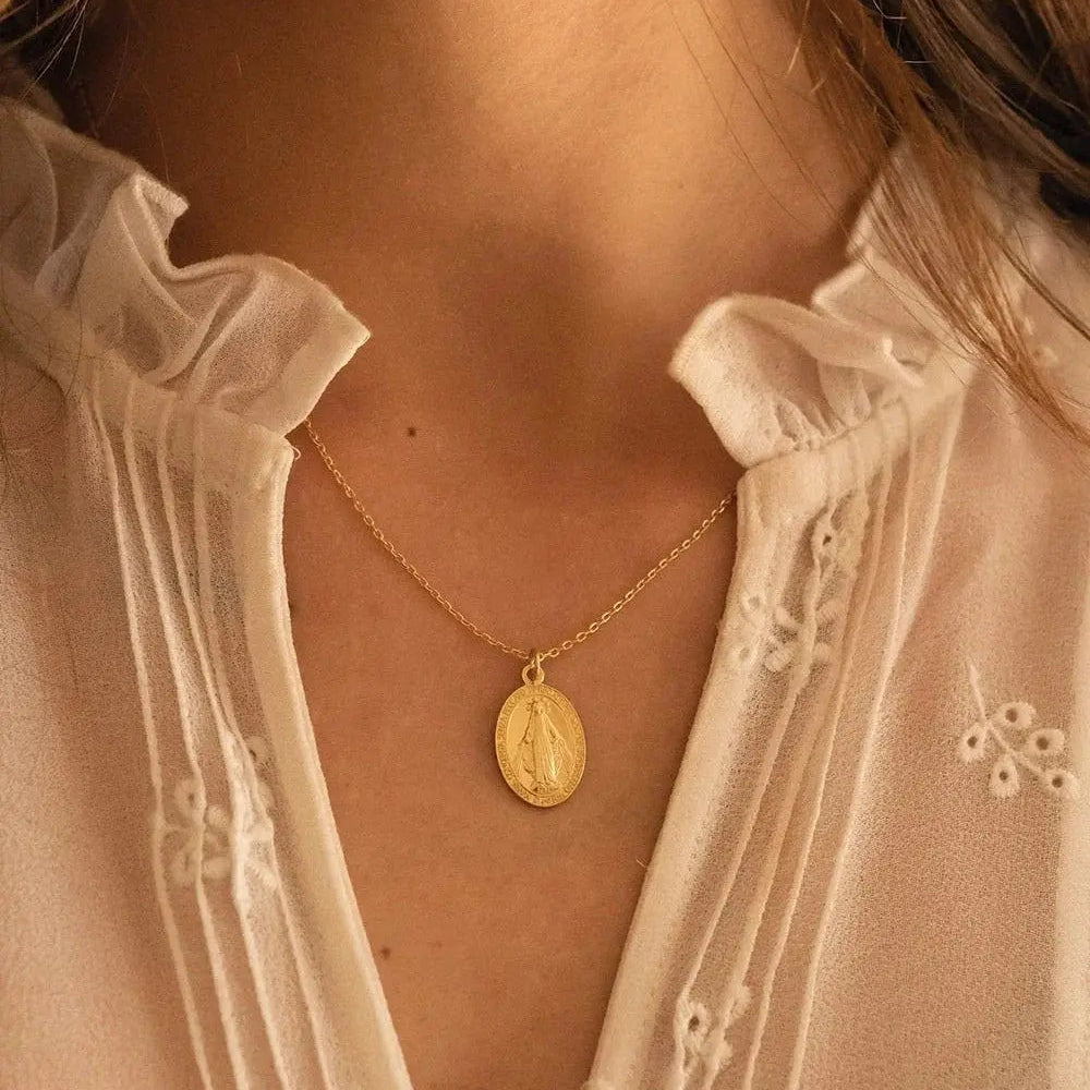 Elk & Bloom Dainty 14K Gold Virgin Mary Miraculous Medal Choker Necklace Elk & Bloom