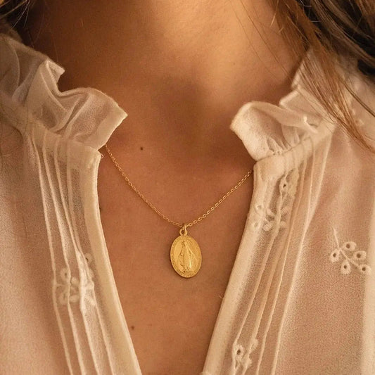 Elk & Bloom Dainty 14K Gold Virgin Mary Miraculous Medal Choker Necklace Elk & Bloom