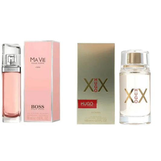 Hugo Boss HUGO XX Eau de Toilette Spray 100ml & Ma Vie Pour Femme L'Eau Eau de Toilette Spray 50ml Women's Luxury Fragrance Gift Set Fresh Floral Feminine EDT Perfume Bundle for Women Hugo Boss