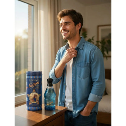 Versace Red Jeans Eau de Toilette Spray 75ml for Her & Versace Blue Jeans Eau de Toilette 75ml for Men His & Hers Fragrance Duo Gift Set | Iconic Versace Couple Perfume Bundle Versace
