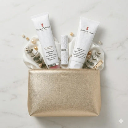 Elizabeth Arden Gift Set Eight Hour Cream 50ml + Hand Cream 75ml + Lip Balm 3.7g + Free Victoria Green Mia Large Makeup Bag in Gold The Beauty Store