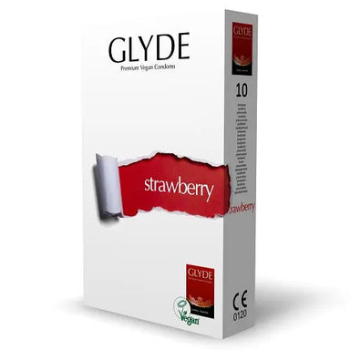 Glyde Ultra Strawberry Flavour Vegan Condoms 10 Pack Glyde Vegan Condoms