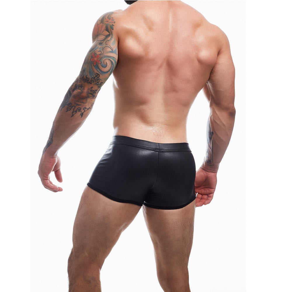 C4M Peekaboo Black Leatherette Mini Pants Extra Large Cut 4 Men